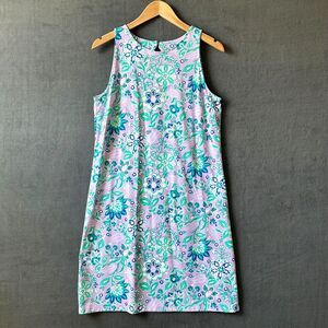 Spring Floral Jersey Shift Dress Women's Large Petite Jewel Neck Talbots